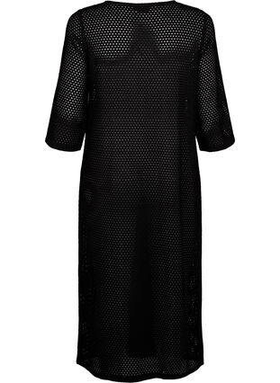 3/4 ermet kjole med strikket blondemønster, Black, Packshot image number 1