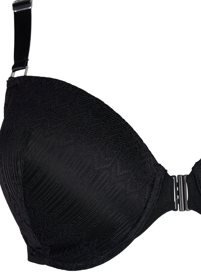 Formet bh med blonder og lukking foran, Svart, Packshot image number 2