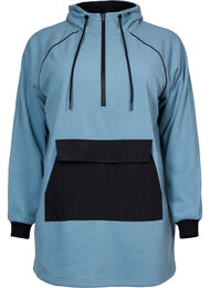 Lang anorak i fleece med glidelås, Smoke Blue w. Black