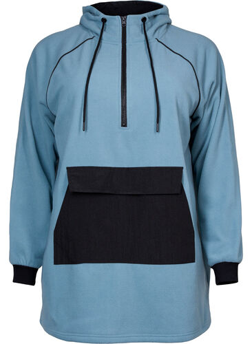 Lang anorak i fleece med glidelås, Smoke Blue w. Black, Packshot image number 0
