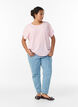 Bluse med korte ermer og rund hals, Rosa, Model image number 1