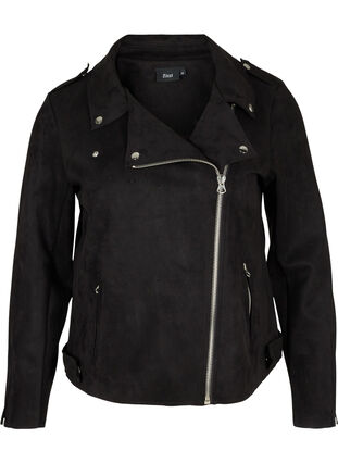 Kort jakke i semsket skinn, Black, Packshot image number 0