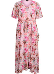 Chiffon maxikjole med V-hals og rysjekant, 