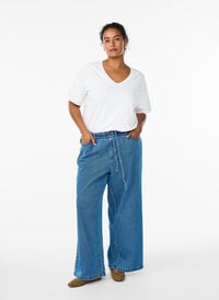 Loose fit-jeans med elastisk linning og snøring, Blå Loose fit-jeans med elastisk linning og snøring, Blå, Model