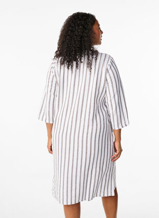 Zizzi Stripete tunikakjole i lin- og viskosemiks, White Stripe, Model image number 1