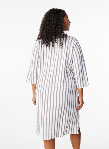 Zizzi Stripete tunikakjole i lin- og viskosemiks, White Stripe, Model image number 1