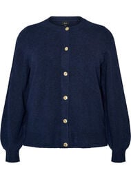 Cardigan i myk strikk med gullfargede knapper, Bl&aring;