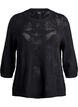 Strikket bluse med åpent mønster og 3/4-ermer, Black, Packshot image number 0