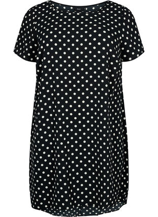 Kjole med trykk og korte ermer, Black w. Dots, Packshot image number 0