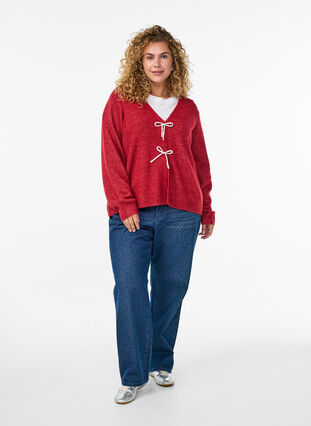 Zizzi Strikkekardigan med perleknapper, Karanda Red Melange, Model image number 2