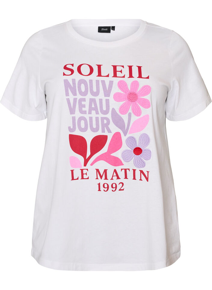 Bomulls T-skjorte med trykk, Hvit, Packshot image number 0