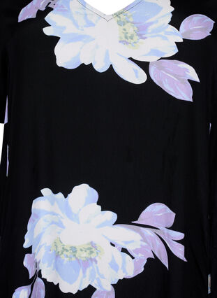 Blomstret kjole med korte ermer i viskose, Black Big Flower AOP, Packshot image number 2