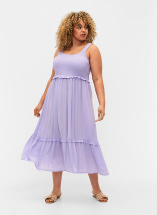 Midikjole i viskose med smock, Lavender, Model image number 0