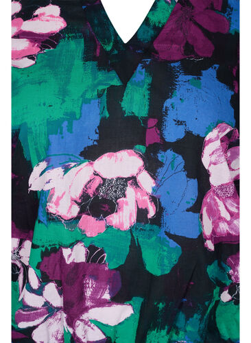 Blomstrete bluse med 3/4-ermer i viskose, Black Flower AOP, Packshot image number 2