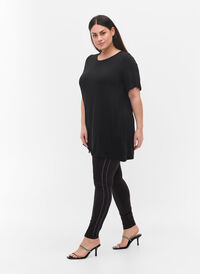 Leggings i viskose med sten på sidene, Black, Model