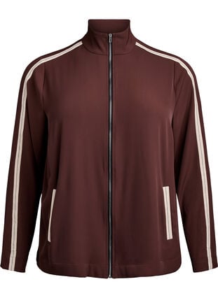 Zizzi Sporty jakke med glidelås og kule detaljer, Deep Mahogany, Packshot image number 0
