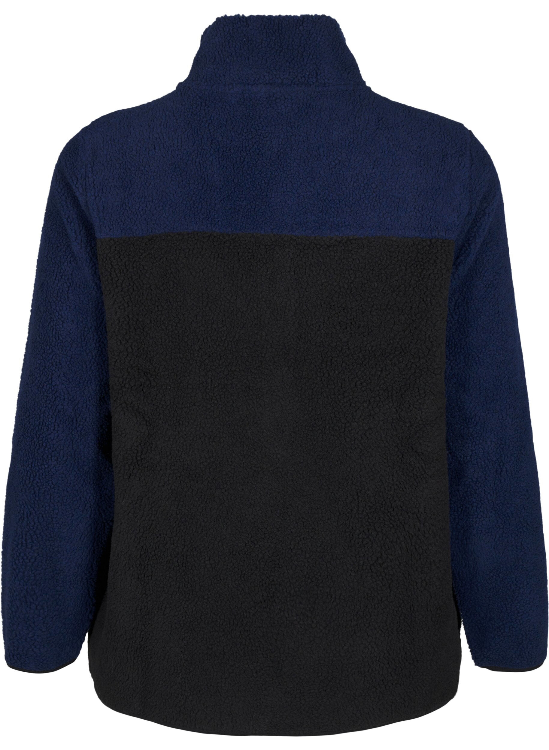 Zizzi Teddy jakke med fargeblokk, Night Sky comb., Packshot image number 1