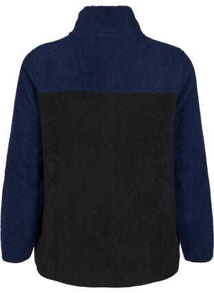 Zizzi Teddy jakke med fargeblokk, Night Sky comb., Packshot image number 1