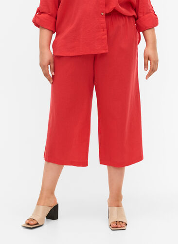 Bukser av bomullsmiks med lin i 7/8-lengde, Hibiscus, Model image number 2