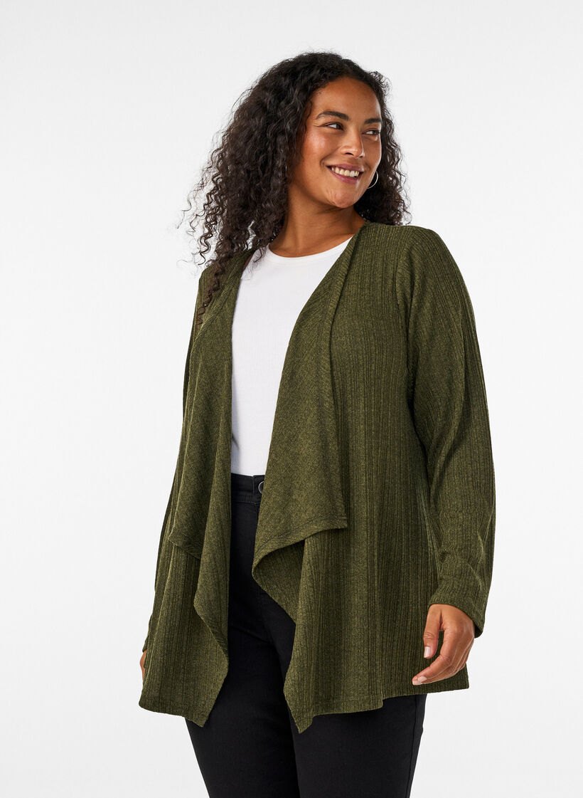 &Aring;pen cardigan i teksturert jersey, Bl&aring;, Model image number 0