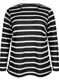 Bluse med striper og lange ermer, Black Sand Stripe