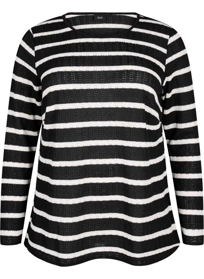 Bluse med striper og lange ermer, Black Sand Stripe, Packshot image number 0