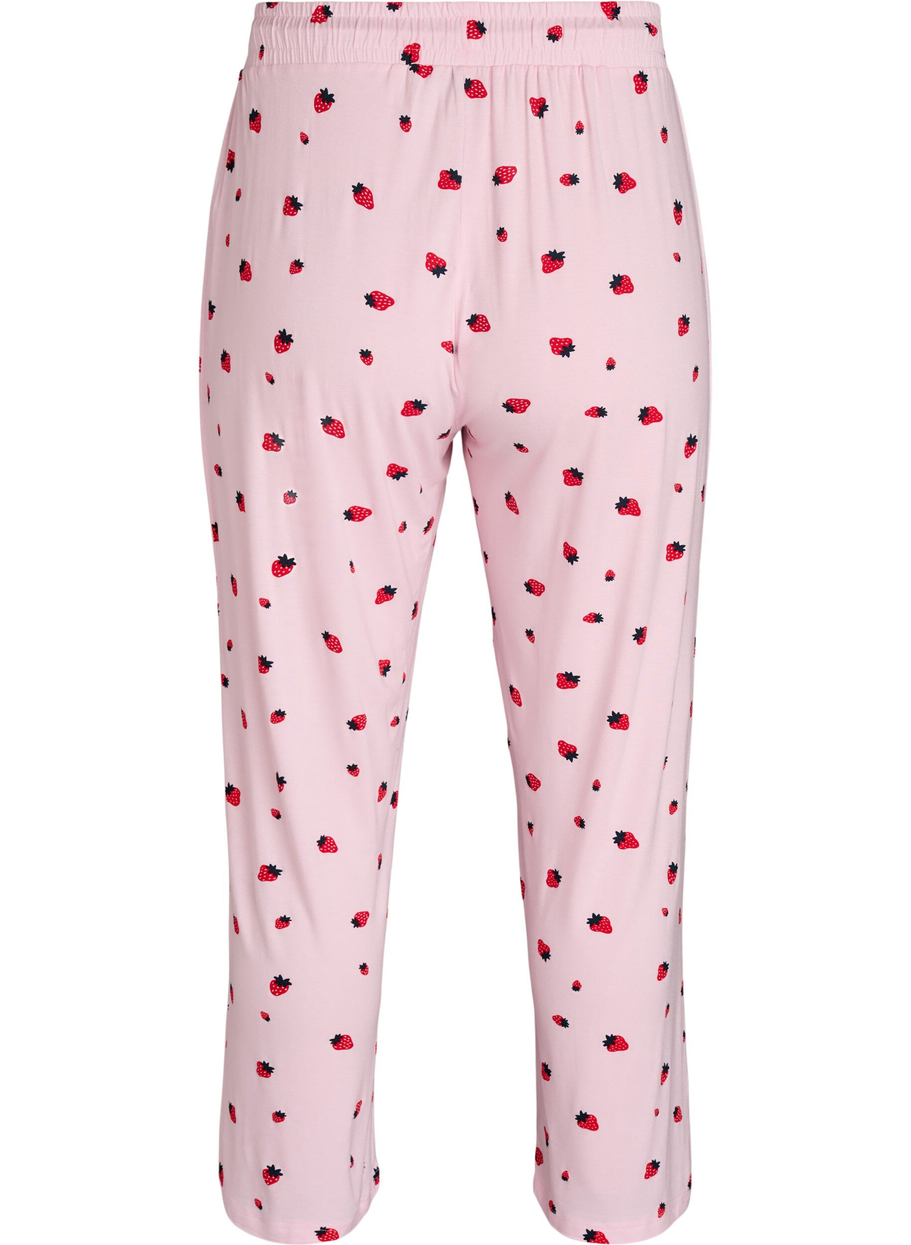 Zizzi Pyjamasbukse i mykt jerseystoff med h&oslash;y midje og frukttrykk, Rosa, Packshot image number 1