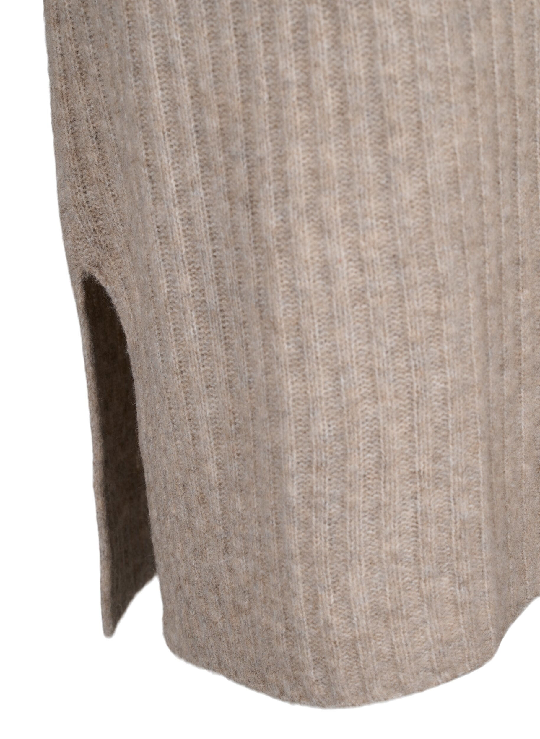 ZizziRibbestrikket kjole med splitt, Simply Taupe Mel., Packshot image number 3