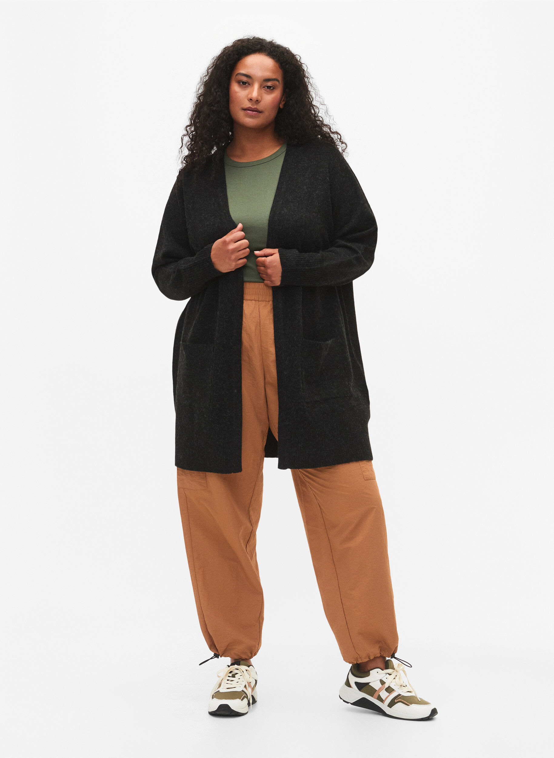 ZizziMelert strikket cardigan med lommer, Gr&aring;, Model image number 1
