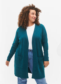 Melert strikket cardigan med lommer, Deep Lake Mel., Model