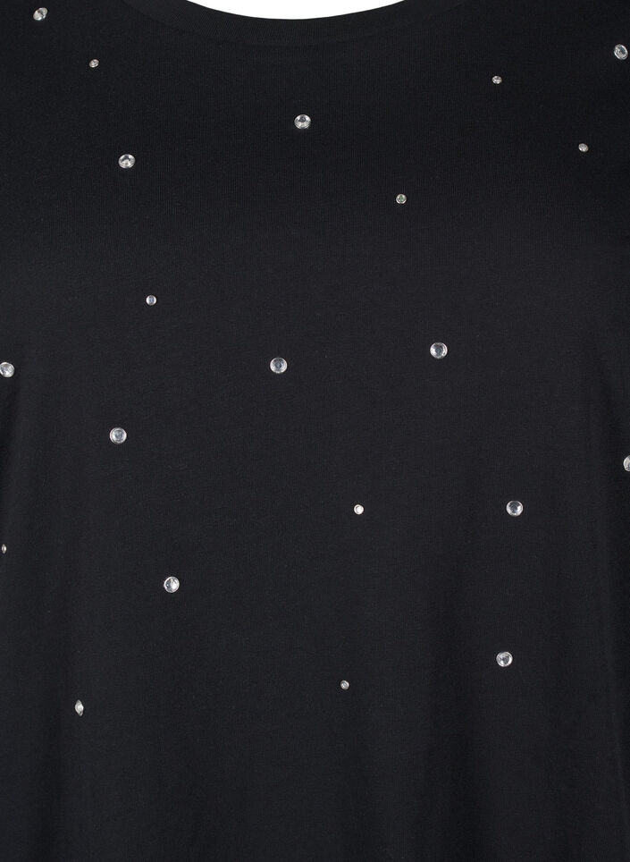 T-skjorte i bomull med rhinestones, Black, Packshot image number 2