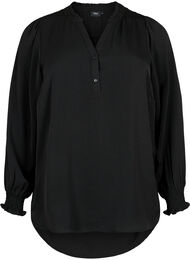 Bluse med vaffelsøm og v-utringning, Black