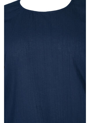 Kortermet bomullsbluse med smock, Navy Blazer, Packshot image number 2