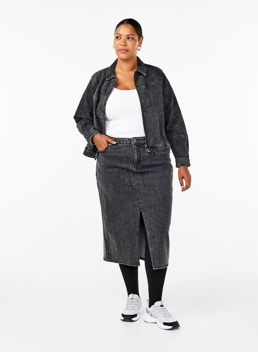 Dongerijakke med skjult glidelås, Dark Grey Denim, Model image number 2