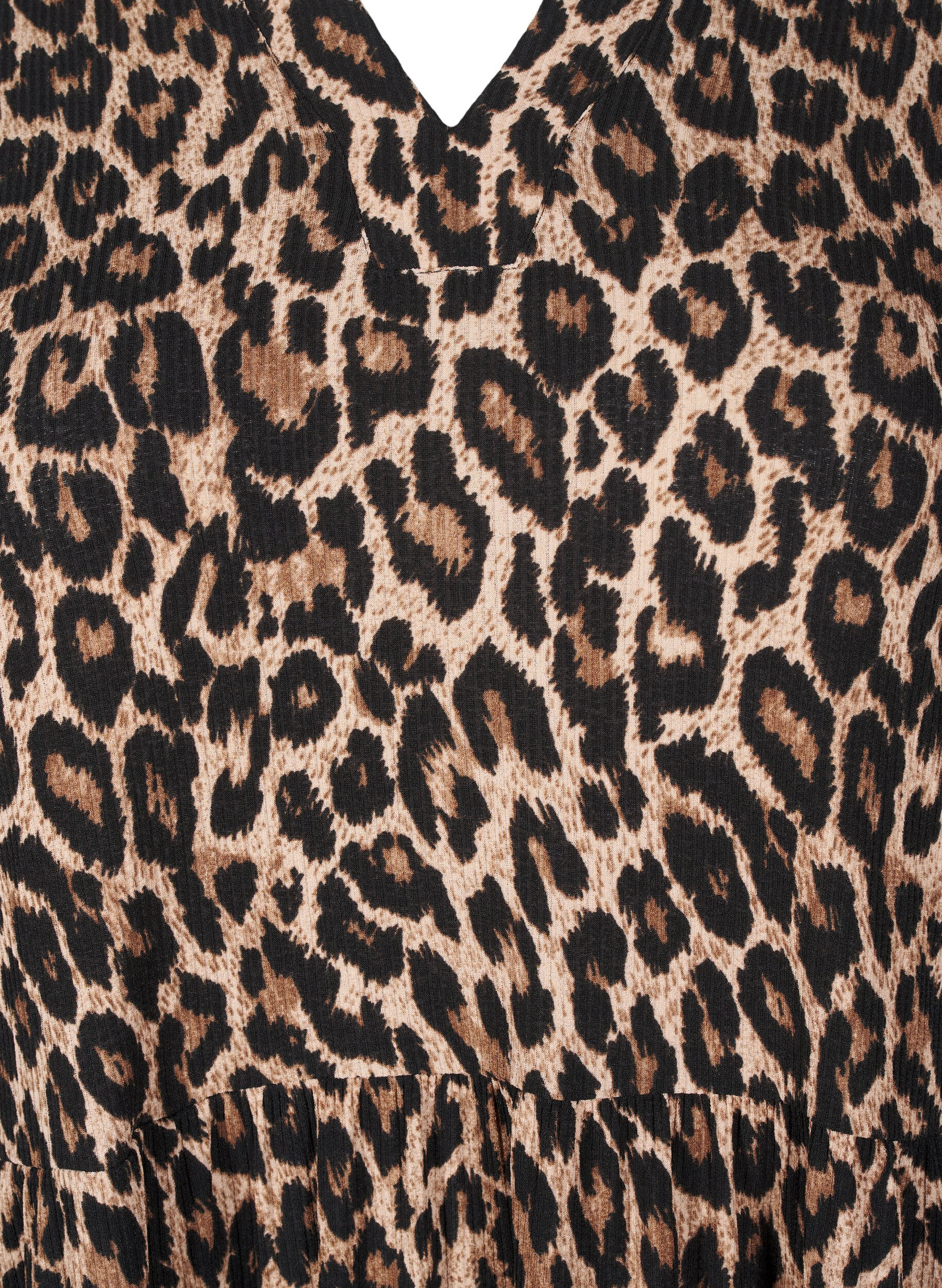 Zizzi Kort A-linje kjole med leopardm&oslash;nster, Brun, Packshot image number 2