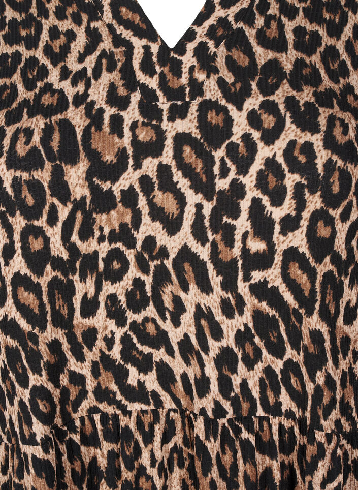 Kort A-linje kjole med leopardmønster, Brun, Packshot image number 2