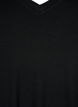Zizzi T-skjorte i viskose med ribb og V-hals, Black, Packshot image number 2