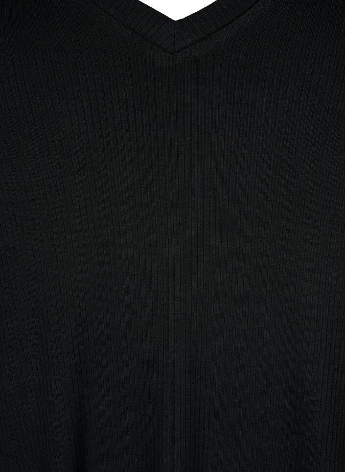 T-skjorte i viskose med ribb og V-hals, Black, Packshot image number 2