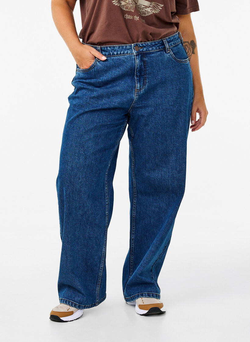 Jeans med vide ben og høy midje, Blå, Model image number 2