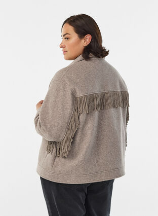 Zizzi Kort skjortejakke med frynser, Moon Rock Mel., Model image number 1