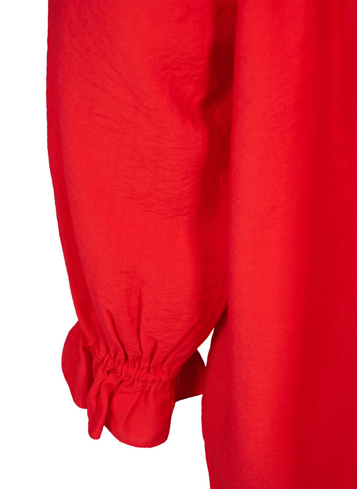 Skjorte med lange ermer og volangdetaljer, Rød, Packshot image number 3