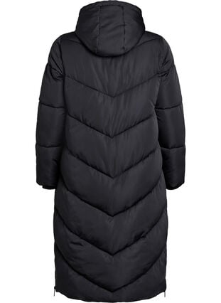 Zizzi Lang pufferjakke med hette og lommer, Black, Packshot image number 1