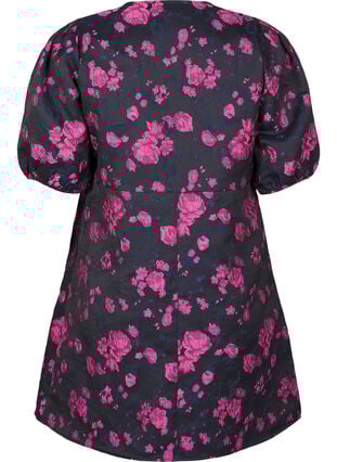 Zizzi Kort jacquard omslagskjole, Black w. Red Rose, Packshot image number 1