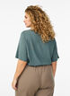 Vevet bluse med korte ermer og rund hals, Gr&oslash;nn, Model image number 2
