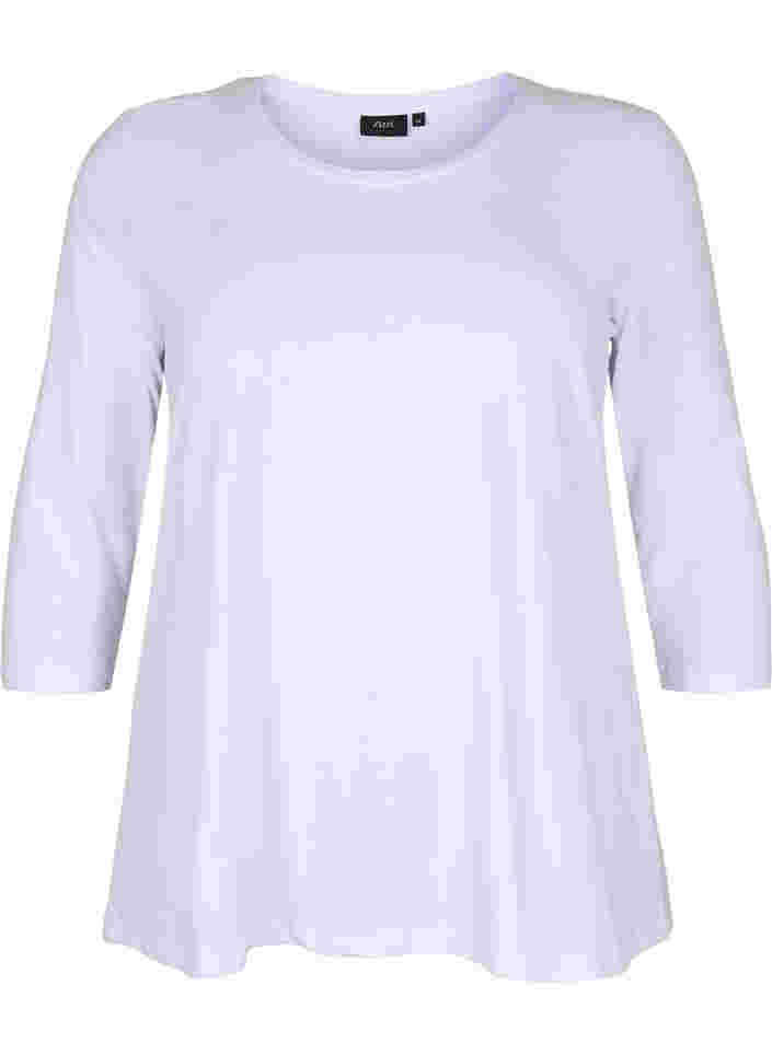 Basis T-skjorte i bomull med 3/4 ermer, Bright White, Packshot