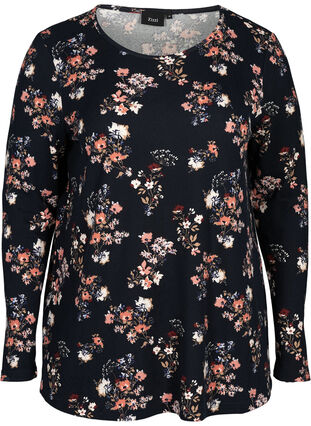 Langermet bluse med blomstermønster, Navy Blazer aop, Packshot image number 0