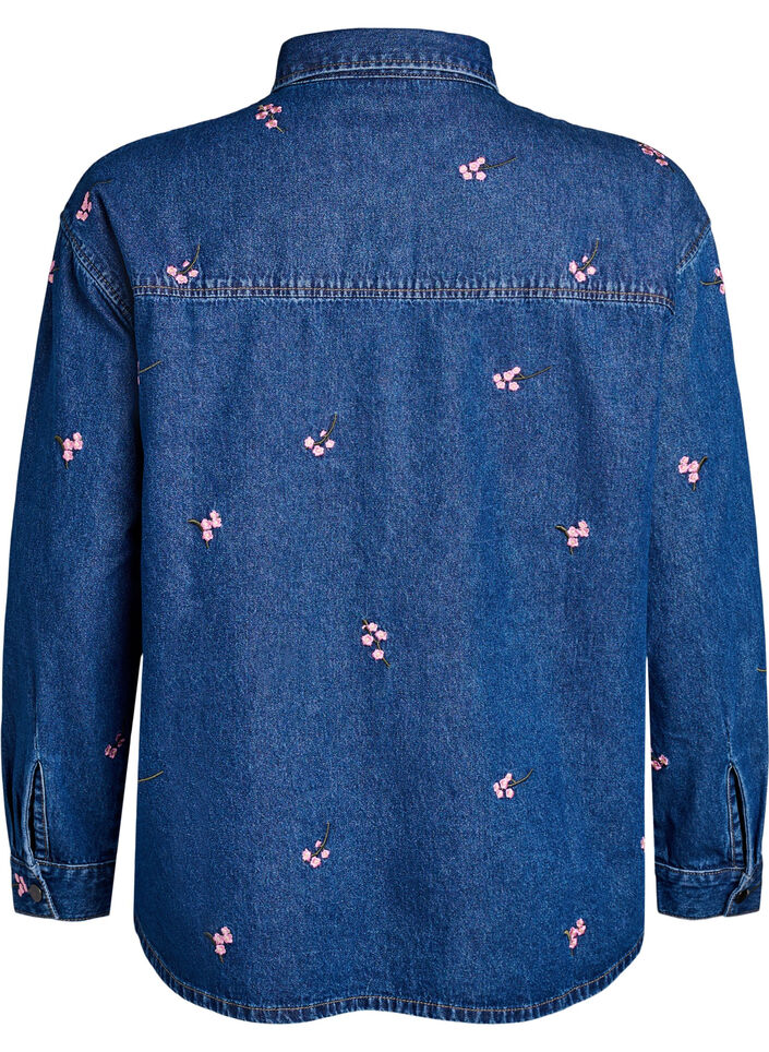 Denimskjorte med broderte blomster, B. D. Pink Flower, Packshot