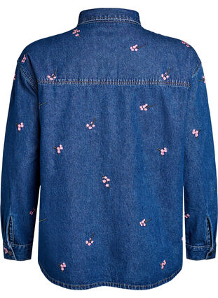 Zizzi Denimskjorte med broderte jordbær, Blå, Packshot image number 1