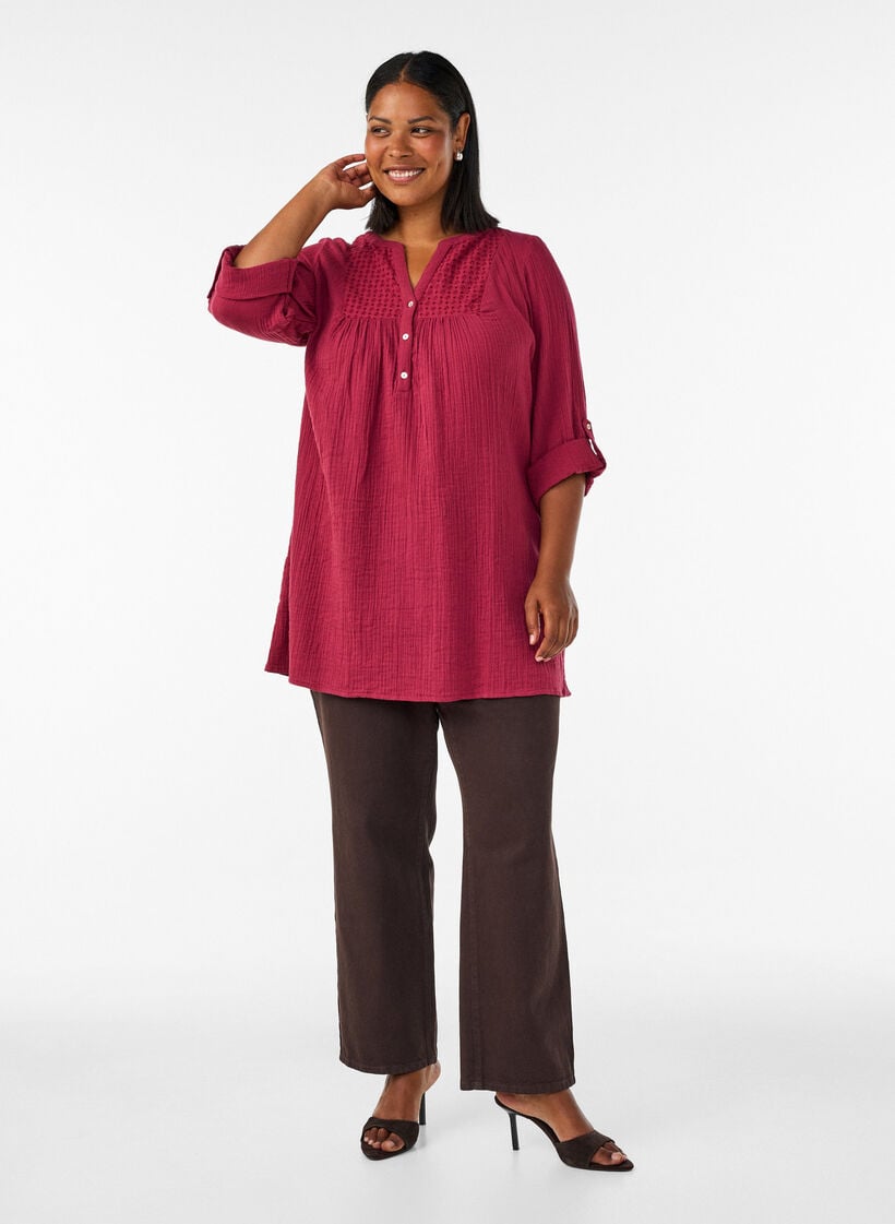 Bomullsmuslin tunika med broderie anglaise, R&oslash;d, Model image number 1