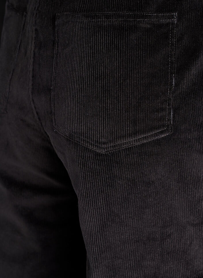 Cordfløyelsbukser med høy midje og vide ben, Svart, Packshot image number 3